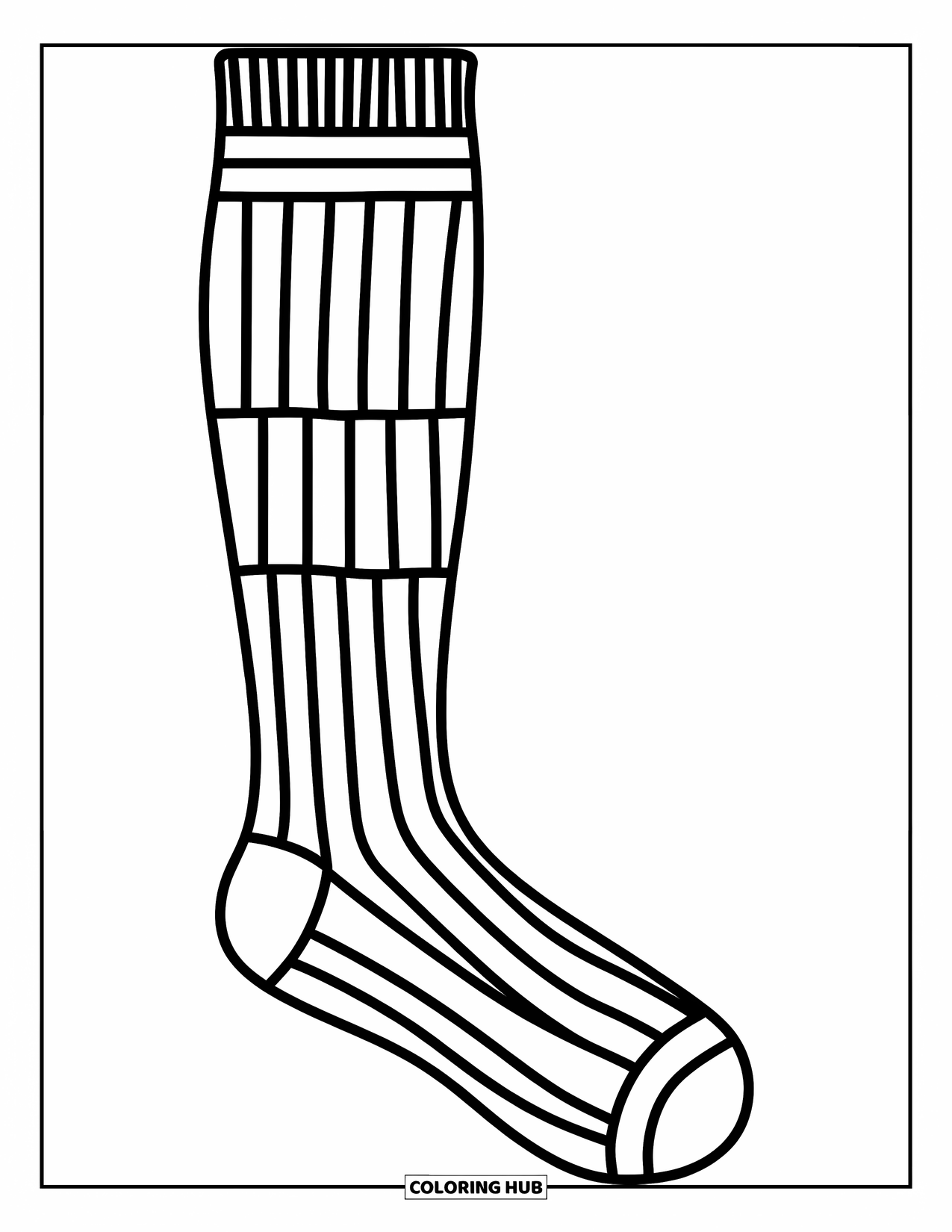Sock Coloring Page for Kids: A knee-high sock with wide stripes running down its length in an alternating pattern