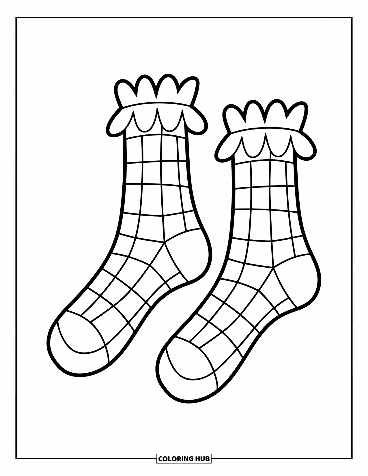 Sock Coloring Page for Kids: A set of stylish socks with a checkerboard pattern and modern design, ideal for coloring