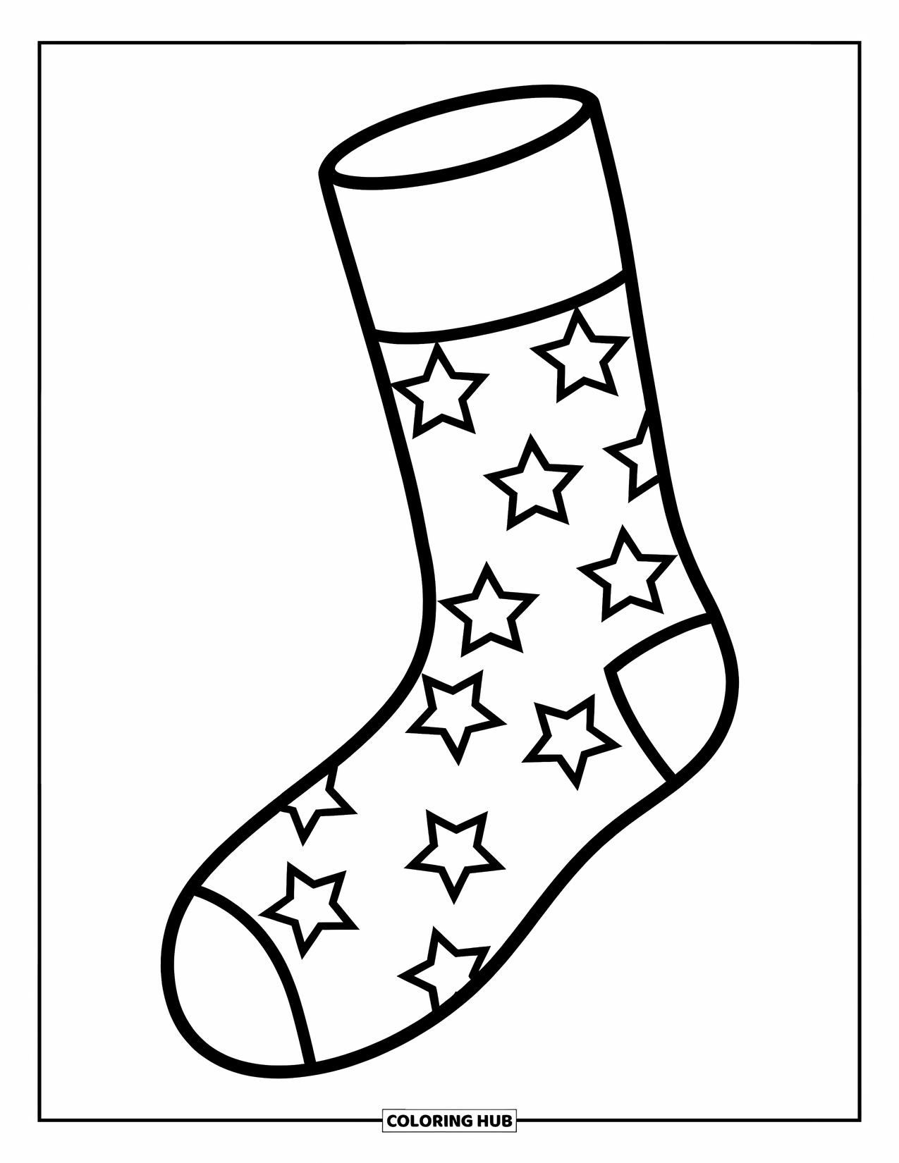 Sock Coloring Page for Kids: A simple sock with a star design, appearing weightless in a blank background