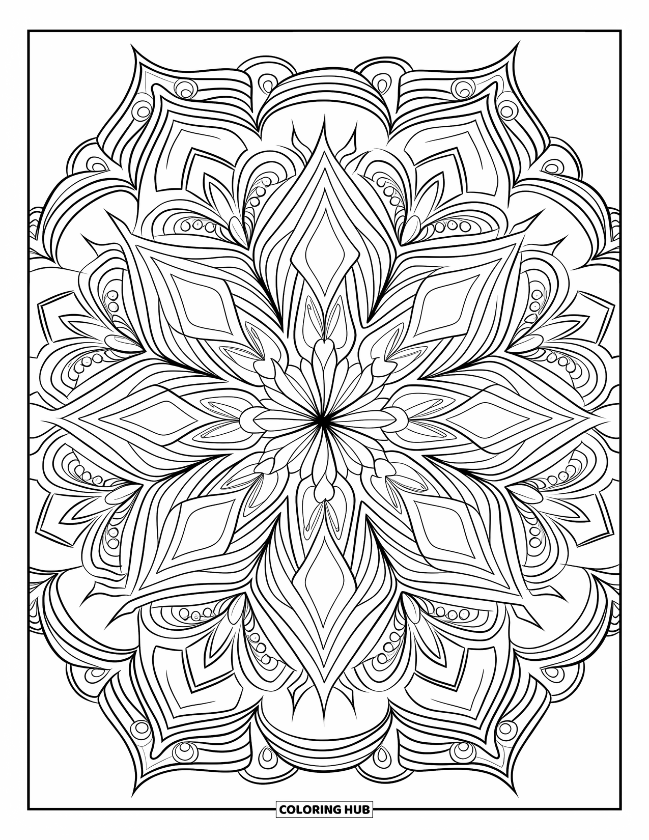 Star Coloring Page for Adults: A detailed star mandala with intricate swirls, geometric elements, and celestial energy