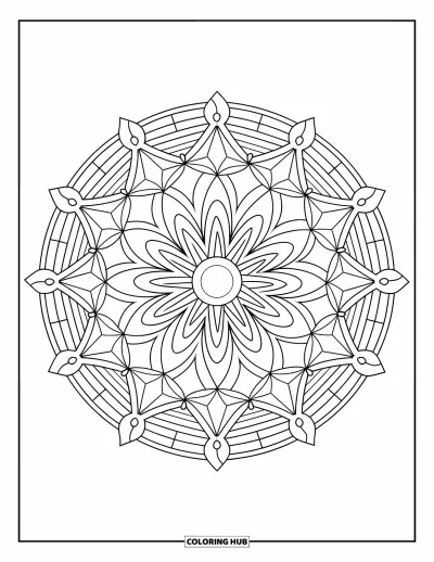 Dibujo de estrella para colorear para adultos: Un mandala de estrellas celestiales y formas geométricas que forman un patrón circular fascinante