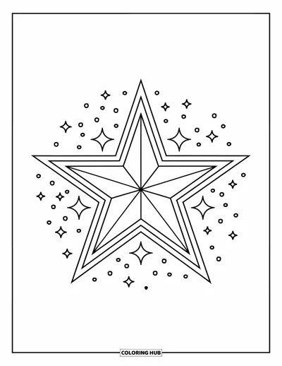 Dibujo de estrella para colorear para niños: Una estrella grande y audaz brilla con pequeños destellos a su alrededor