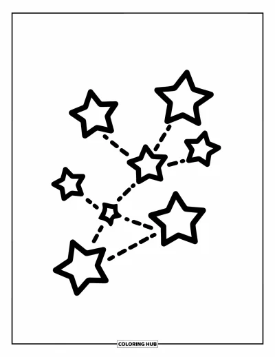 Dibujo de estrella para colorear para niños: Una constelación de estrellas conectadas con líneas discontinuas y un borde juguetón