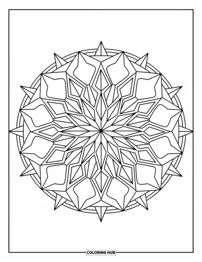 Dibujo de estrella para colorear para niños: Un mandala intrincado hecho de estrellas dispuestas en un diseño circular geométrico
