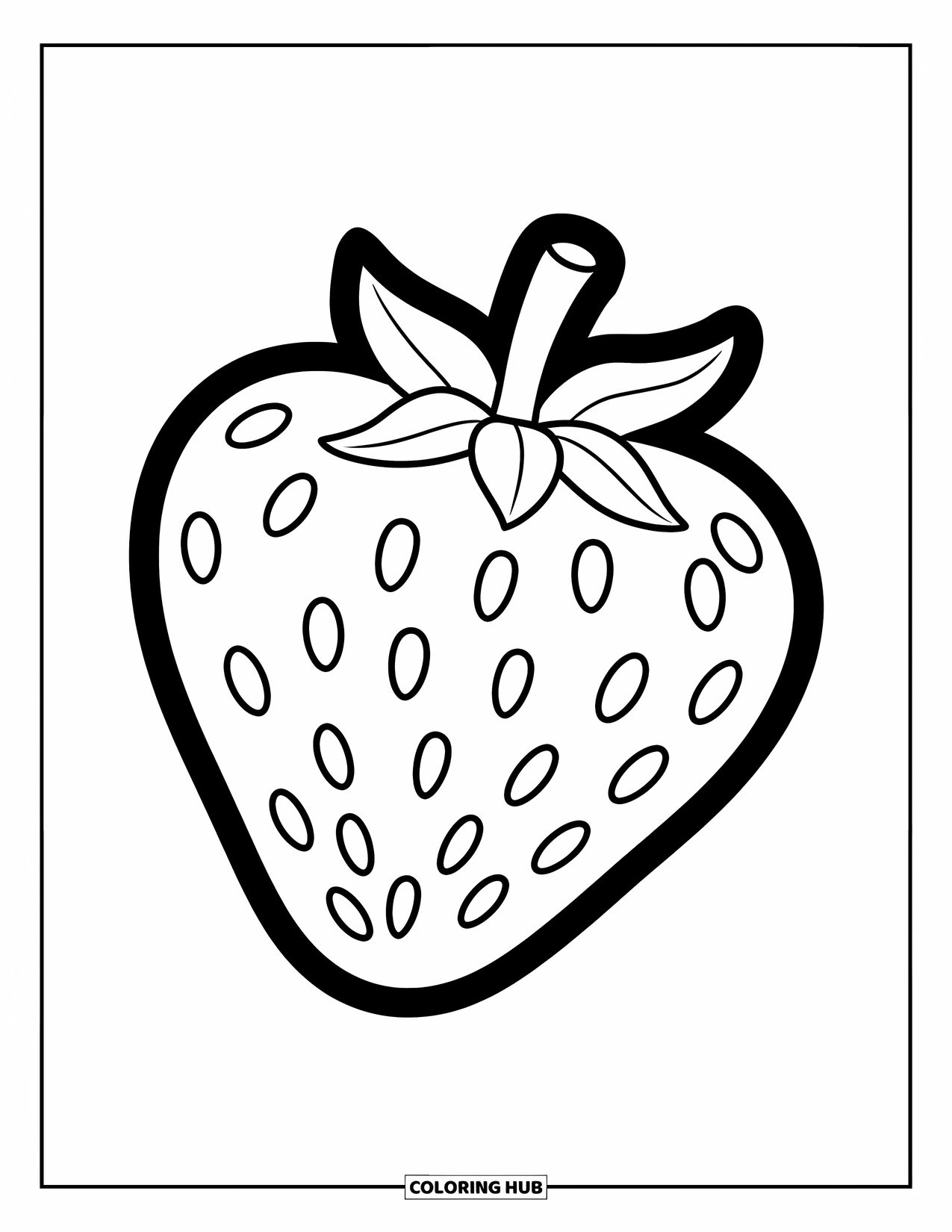 Strawberry Coloring Page for Kids: A cheerful strawberry with bold outlines and a playful striped pattern inside