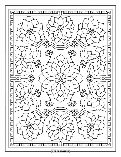 Coloriage de succulentes pour adultes : Un motif circulaire de succulentes avec des motifs symétriques répétitifs remplit l’espace d’un équilibre artistique