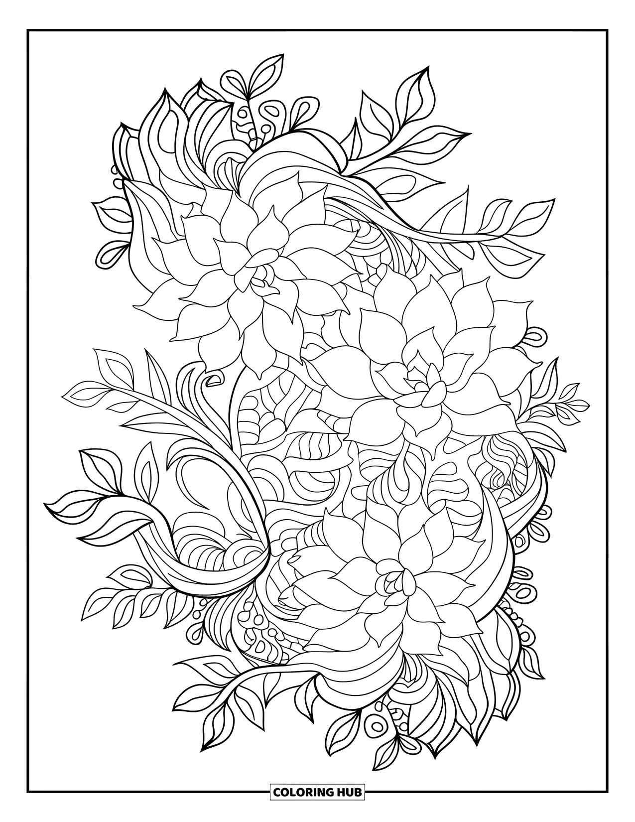 Vetplant Kleurplaat voor Volwassenen: Een decoratieve mandala met vetplanten, gedurfde contouren en bloemdetails is ontworpen voor ontspanning
