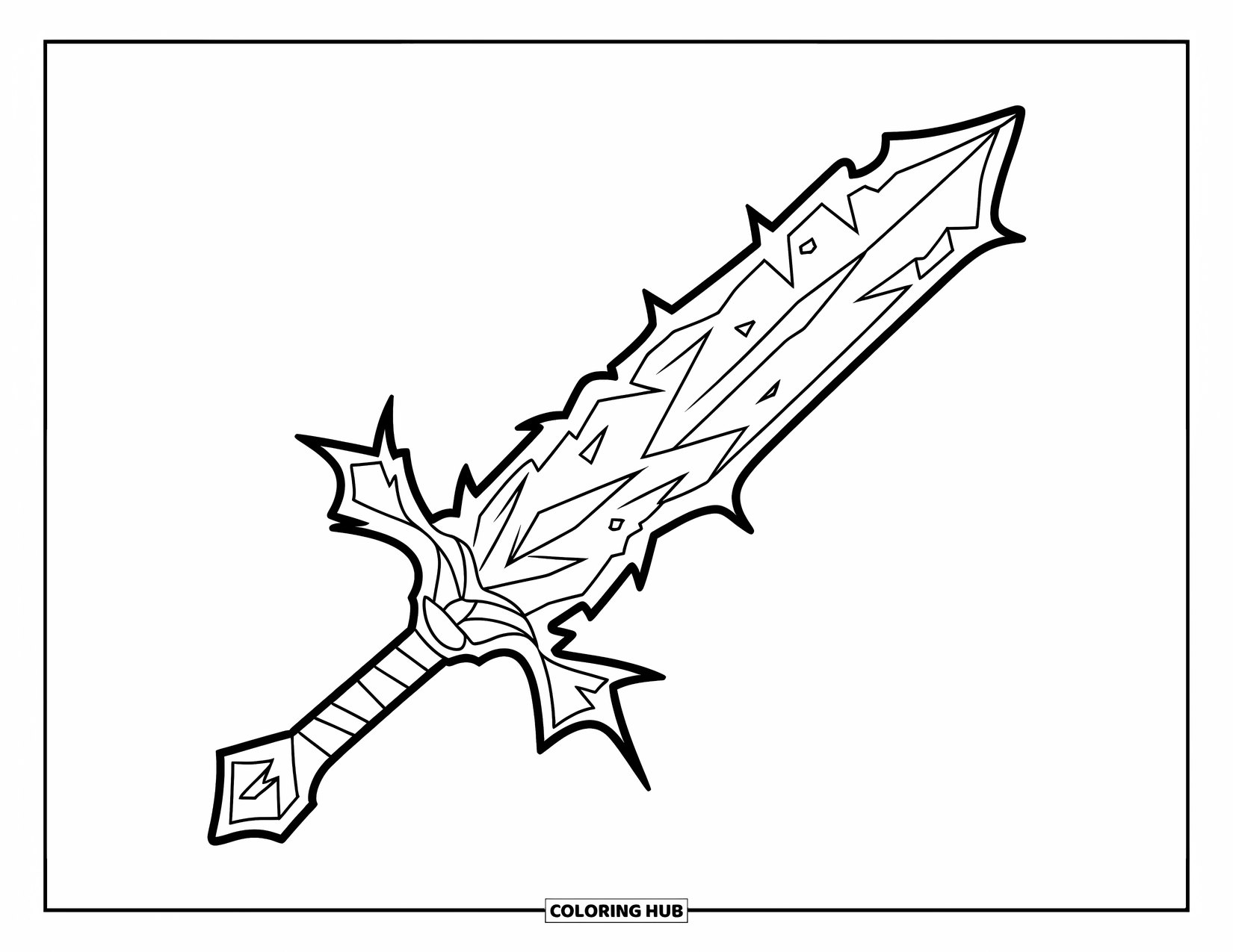 Sword Coloring Page for Kids: A glowing ice sword with frost effects, set against a clean white background