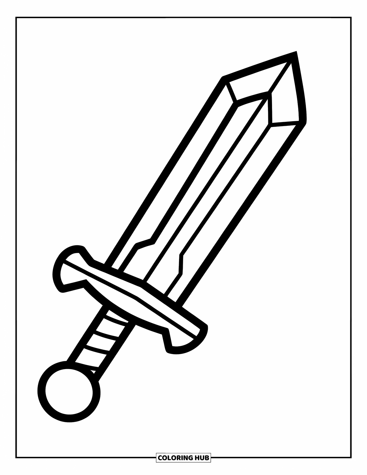 Sword Coloring Page for Kids: A simple and friendly sword with a large handle, designed for preschoolers to enjoy coloring