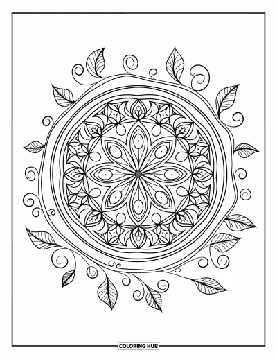 Coloriage Pastèque pour adultes : Une tranche de pastèque de style mandala avec des motifs floraux et géométriques à l'intérieur de l'écorce