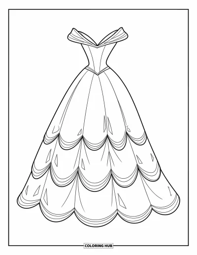 Wedding Dress Coloring Page for Kids: A bride in a lace-adorned wedding gown with pearls and a flowing veil