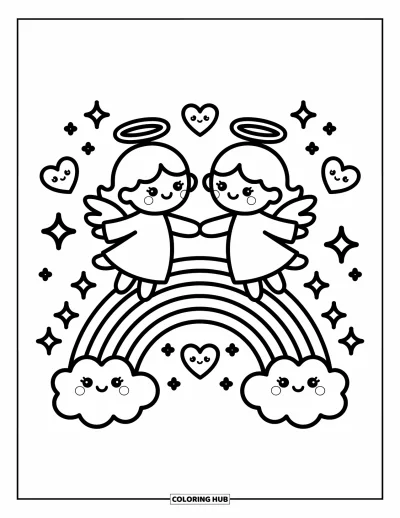 Dibujo de ángeles para colorear para adultos: Un ángel cansado duerme una siesta sobre una luna creciente bajo pequeñas estrellas