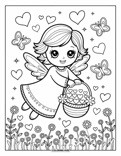 Dibujo de ángeles para colorear para adultos: Un ángel con una varita estrellada hace flotar y brillar estrellas
