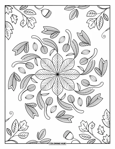 Autumn Coloring Page for Adults: A rustic lantern beside books and pinecones with flowing vines and intricate designs