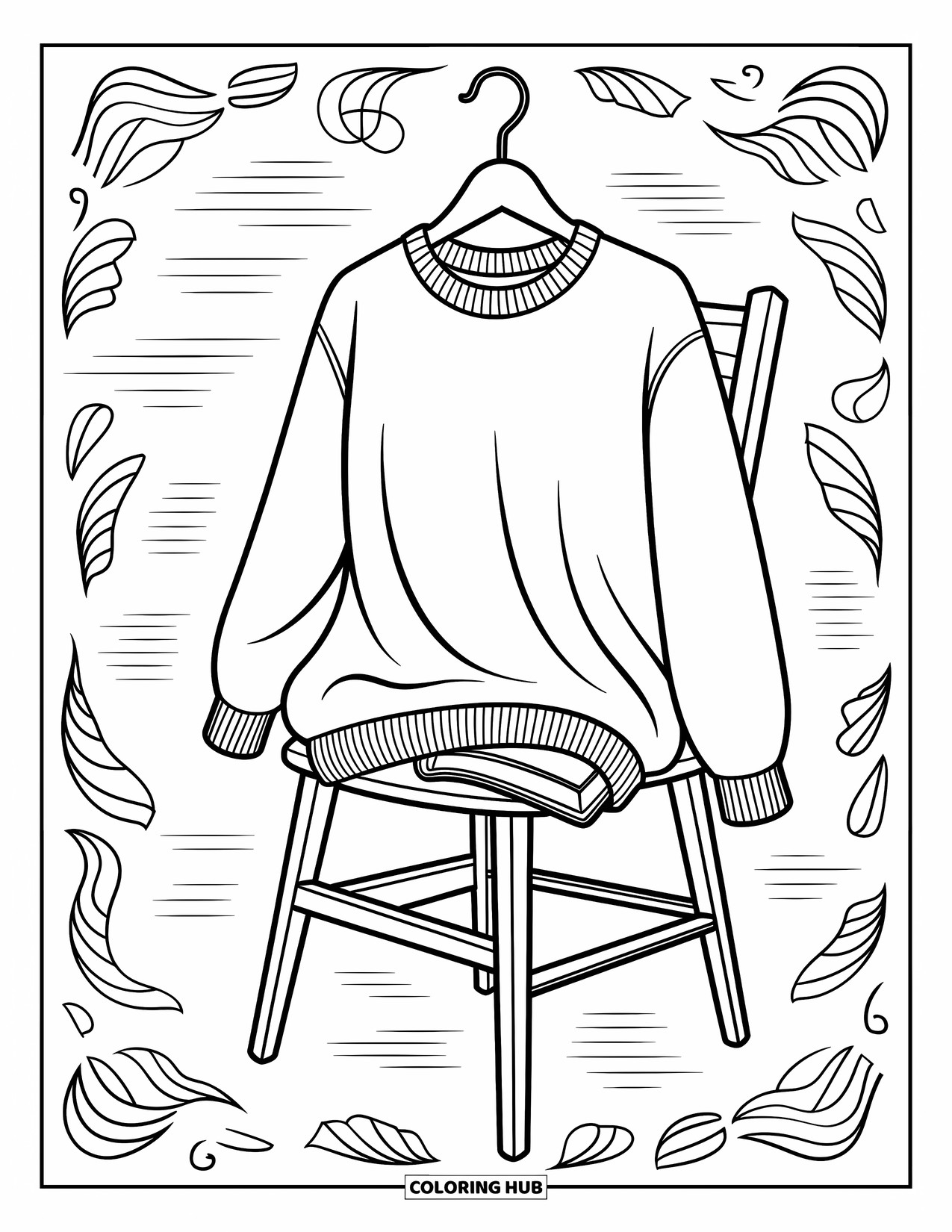 Desenho de outono para colorir para crianças: Uma charmosa casa na árvore com janelas caprichosas e folhas caindo na floresta