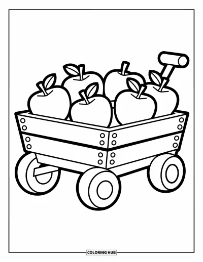 Autumn Coloring Page for Kids: A wagon full of apples ready for a cheerful autumn day