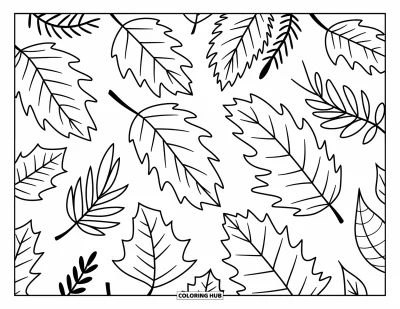 Autumn Coloring Page for Kids: Swirling autumn leaves dance gently through the air