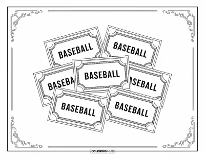 Coloriage de baseball pour adultes : Une collection de billets de baseball détaillés avec des bordures élégantes et des motifs ludiques