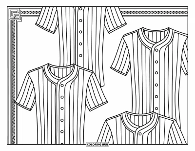 Coloriage de baseball pour adultes : Une collection de maillots de baseball à motifs avec des dessins raffinés et des bordures décoratives