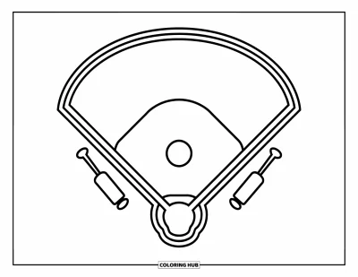 Coloriage de baseball pour enfants : Un terrain avec des bases et un style doux et accueillant