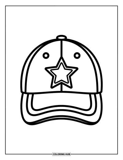 Coloriage de baseball pour enfants : Une casquette amicale avec un grand emblème étoilé et des formes ludiques autour
