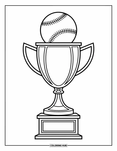 Coloriage de baseball pour enfants : Un trophée ludique surmonté d’une balle de baseball sur un piédestal