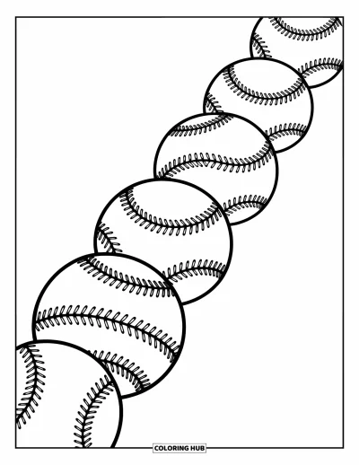 Coloriage de baseball pour enfants : Des balles de baseball alignées avec des coutures ludiques et des dessins amusants
