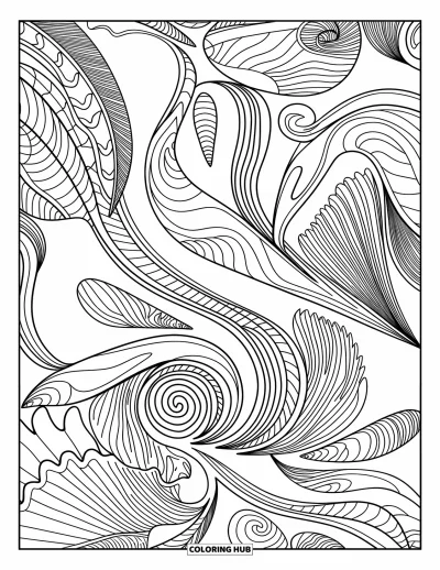 Coloriage de plage pour adultes : Un motif paisley fluide sur le thème de l'océan, avec des détails finement tourbillonnants