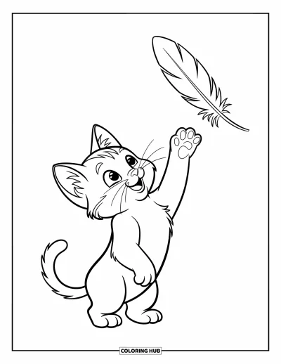 Cat Coloring Page for Kids: A kitten curls up inside a teacup, looking warm and content
