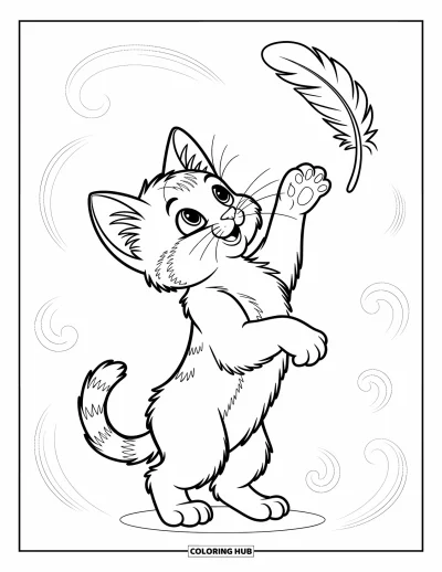 Cat Coloring Page for Kids: A playful kitten peeks out from a laundry basket, eyes wide with curiosity