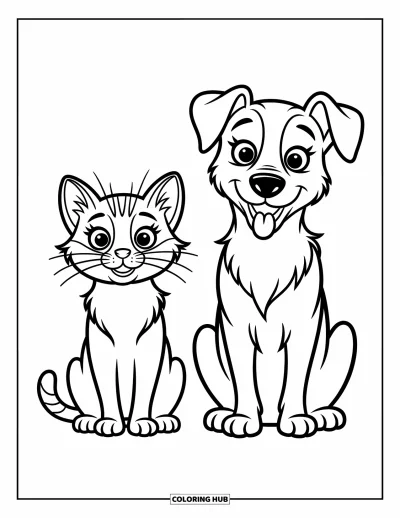 Cat Coloring Page for Kids: A Scottish Fold kitten sits next to a plant, sniffing the leaves with wide-eyed wonder