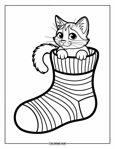 Cat Coloring Page for Kids: Three kittens sit in a row, their curious eyes and tiny paws creating a heartwarming scene