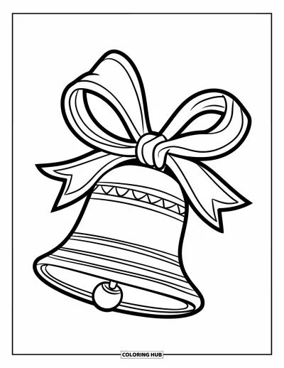 Coloriage de Noël pour enfants : Une cloche de Noël avec un ruban noué est prête à faire sonner l’esprit des fêtes