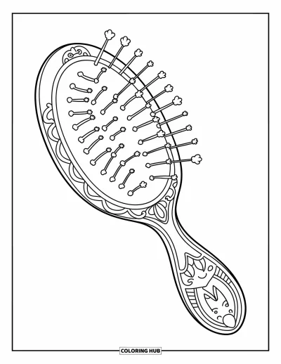 Dibujo para colorear Coquette para niños: Un cepillo para el cabello con cara feliz, tallados de madera y cerdas suaves