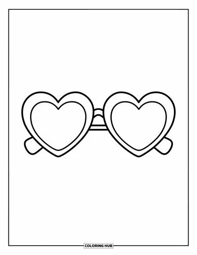 Dibujo para colorear Coquette para niños: Un par de gafas de sol en forma de corazón con un aspecto alegre y divertido
