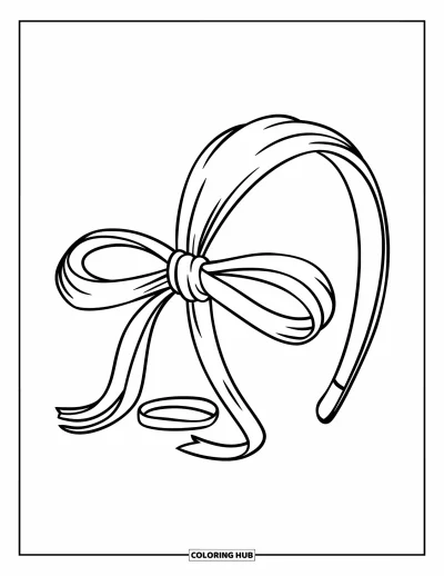 Dibujo de coquette para colorear para niños: Una bonita diadema con lazo descansa delicadamente sobre la cabeza