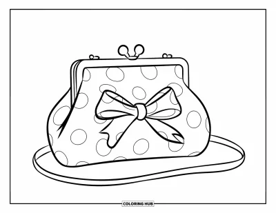 Dibujo para colorear Coquette para niños: Un bolso atado con una cinta se exhibe dulcemente