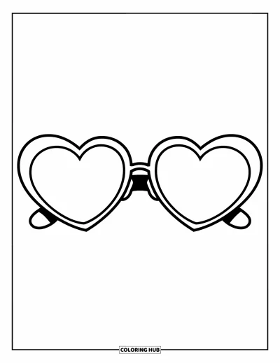 Dibujo para colorear Coquette para niños: Gafas de sol grandes y llamativas en forma de corazón listas para un día soleado