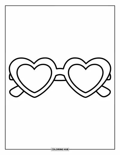 Dibujo para colorear Coquette para niños: Elegantes gafas de sol en forma de corazón con lentes grandes se exhiben juguetonamente