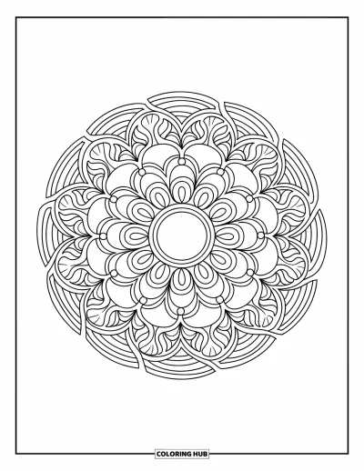 Coloriage de dessert pour adultes : Un mandala de beigne repose au centre, encadré par une belle bordure