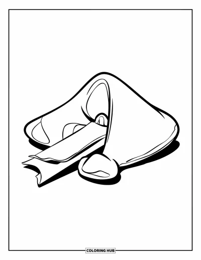 Coloriage de dessert pour enfants : Un biscuit chinois ouvert avec un message apparaît sur un fond blanc