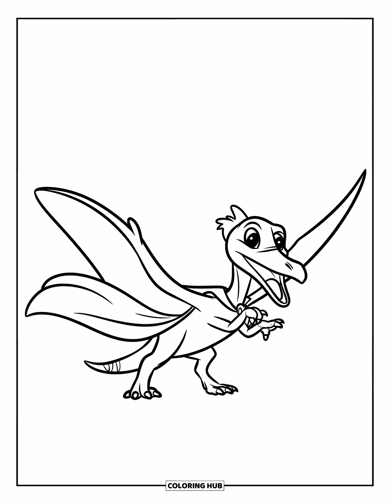 Dinosaur Kleurplaat voor Kinderen: Een Pteranodon met een cape spreidt zijn vleugels als een dappere superheld