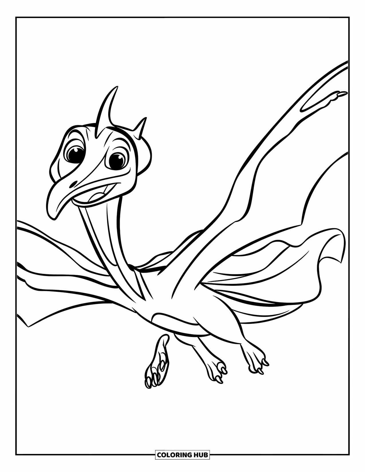 Dinosaur Kleurplaat voor Kinderen: Een Pteranodon met een cape spreidt zijn vleugels als een superheld