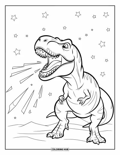 Dinoszaurusz kifestő gyerekeknek: Egy T-Rex bömböl a csillagos éjszakai égbolt felé