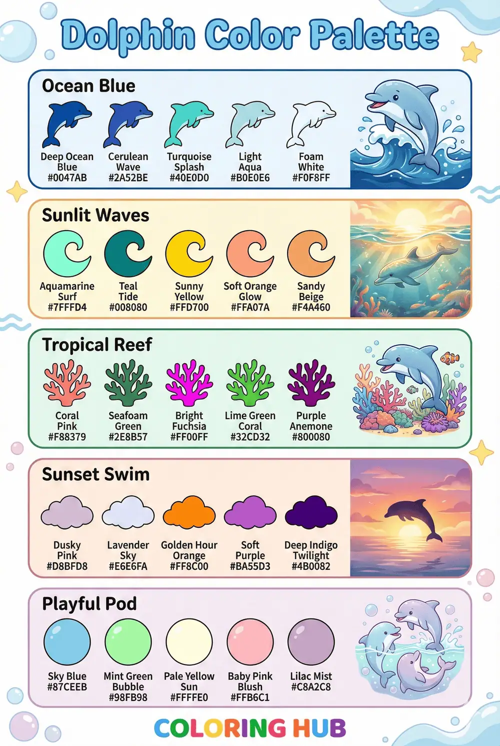 Dolphin Coloring Page Color Palettes