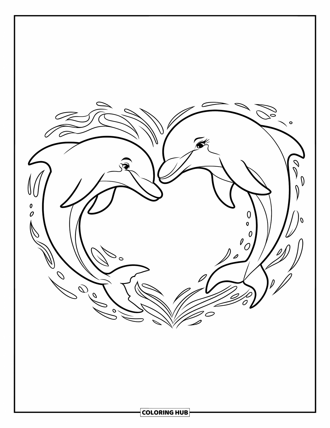 Dolphin Coloring Page for Kids: A dolphin exploring an underwater tunnel with fish and plants