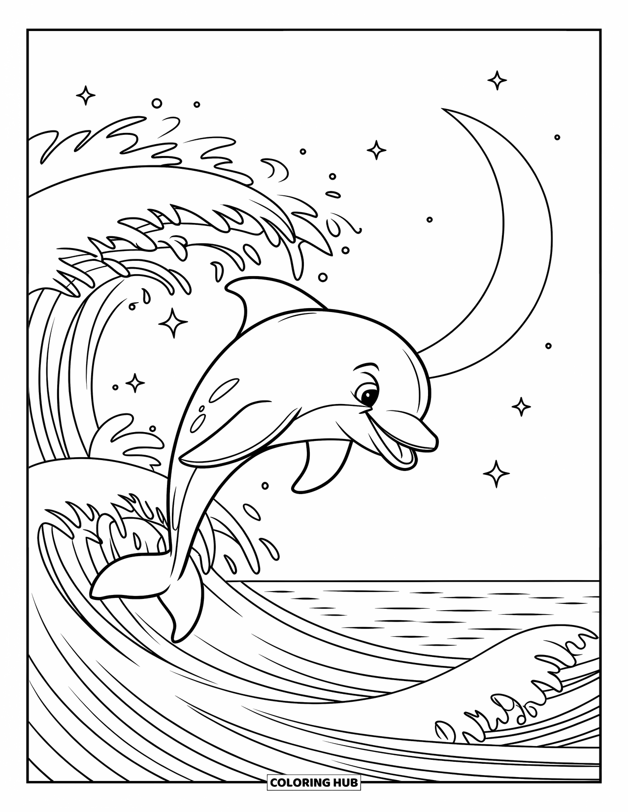 Dolphin Coloring Page for Kids: Two dolphins exploring a maze of intricate coral