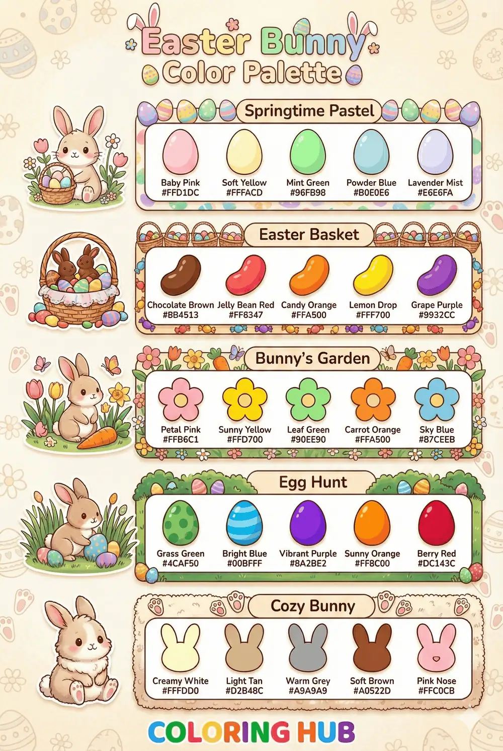 Easter Bunny Coloring Page Color Palettes