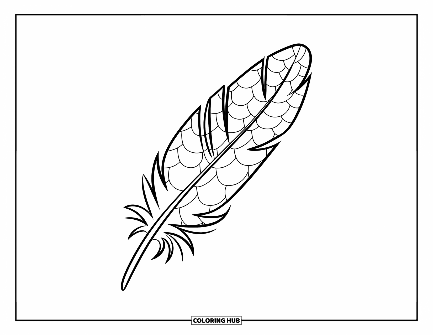 Feather Coloring Page for Kids: A feather with dragon scale patterns and dynamic designs