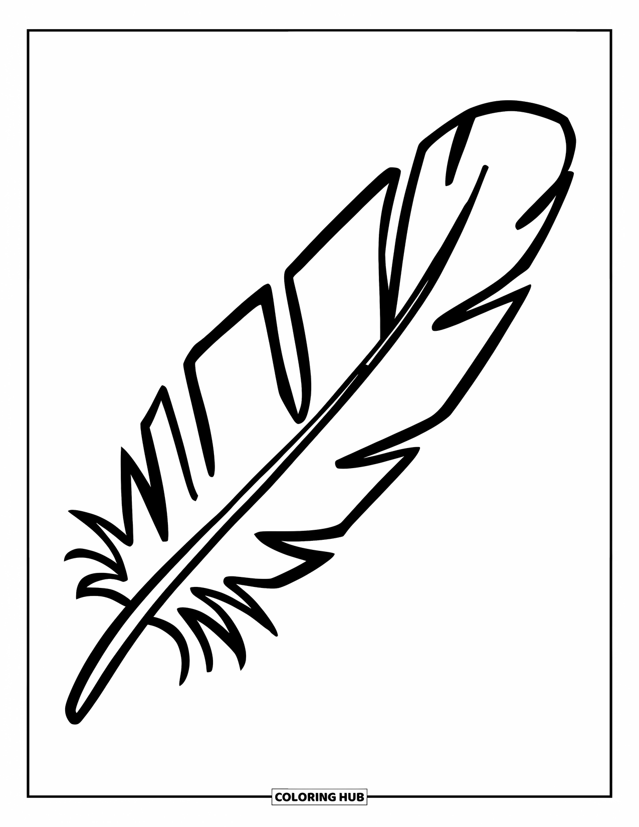 Feather Coloring Page for Kids: A feather with simple zigzag lines along its shaft